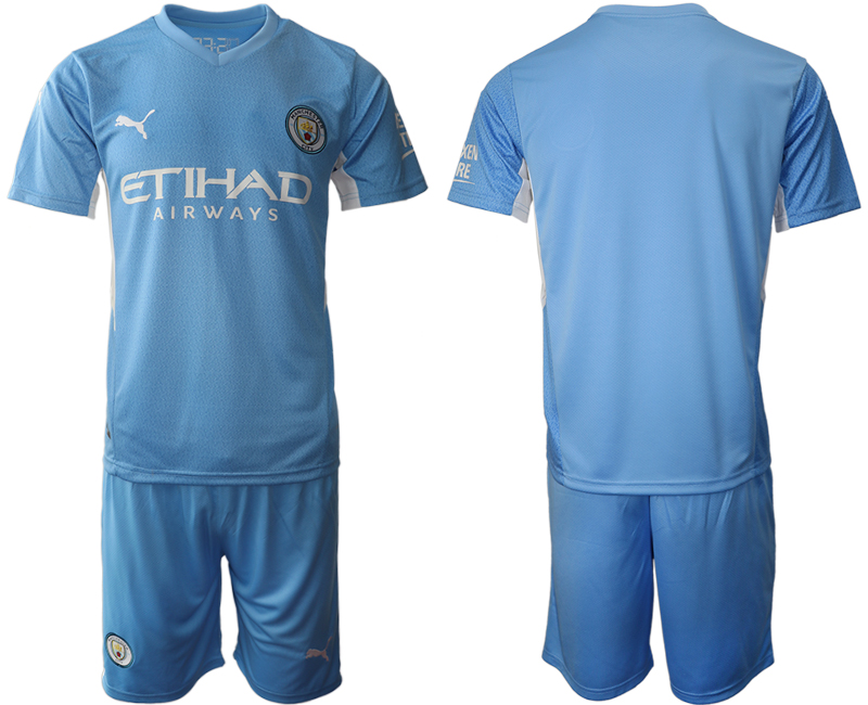 Men 2021-2022 Club Manchester City home Light blue blank Soccer Jersey->manchester city jersey->Soccer Club Jersey